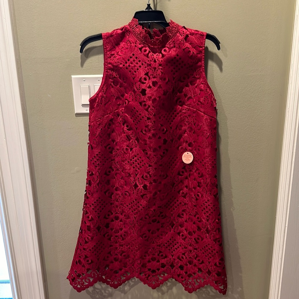 NWT CHI CHI LONDON DEEP RED LACE MOD EMSIE DRESS SLEEVELESS SZ UK 12 (us 8?)